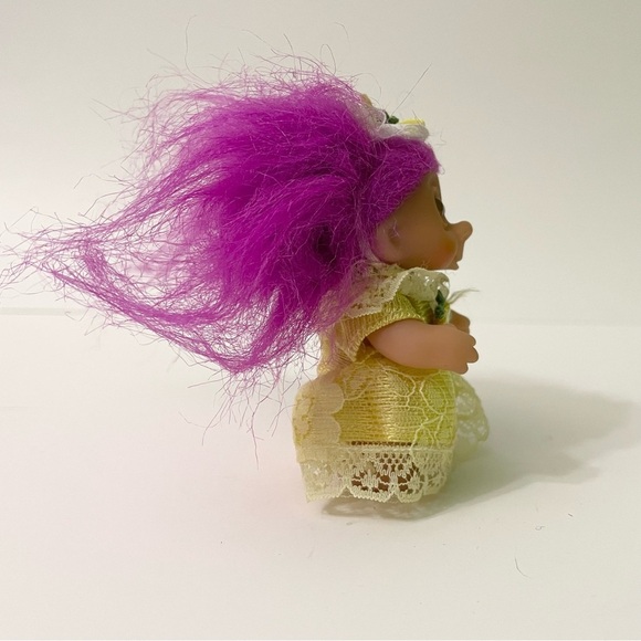 Vtg 1986 Dam Troll Mini Purple Hair Yellow Dress - Picture 9 of 16